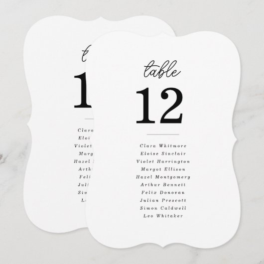 Minimalist Die Cut Script Wedding Table Number 招待状 (正面/裏面)