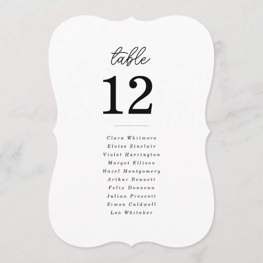 Minimalist Die Cut Script Wedding Table Number 招待状 (裏面)
