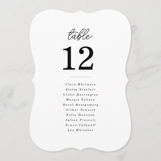 Minimalist Die Cut Script Wedding Table Number 招待状 (正面)
