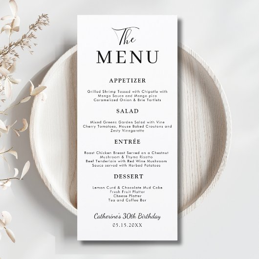 Minimalist Dinner Food Elegant Birthday Wedding メニュー