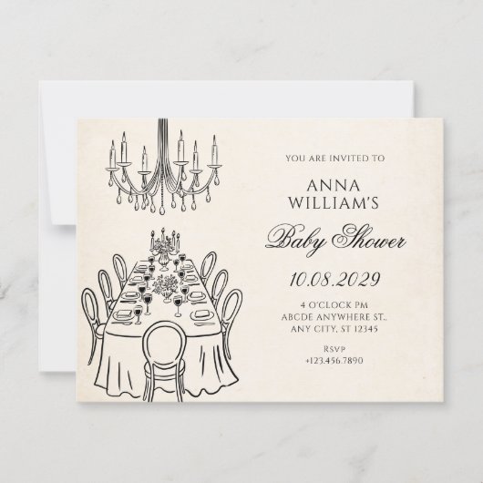 Minimalist dinner table baby shower 招待状 (正面)