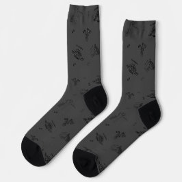 Minimalist Dino Crew Socks for Adults - Charcoal ソックス