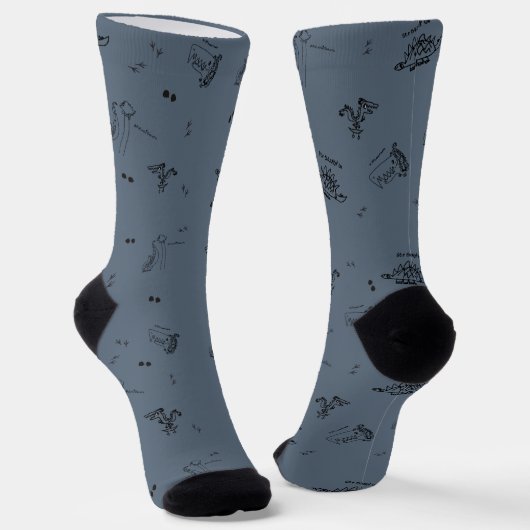 Minimalist Dino Crew Socks for Adults - Slate Blue ソックス (傾斜あり)