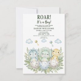 minimalist Dinosaur Baby Shower party boy Roar 招待状