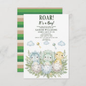 minimalist Dinosaur Baby Shower party boy Roar 招待状 (正面/裏面)