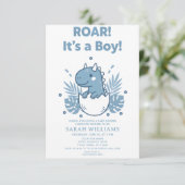 minimalist Dinosaur Baby Shower party boy Roar 招待状 (スタンド正面)