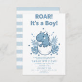 minimalist Dinosaur Baby Shower party boy Roar 招待状 (正面/裏面)