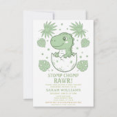 minimalist Dinosaur Baby Shower party boy Roar 招待状 (正面)
