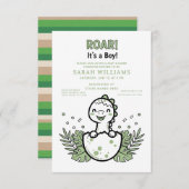 minimalist Dinosaur Baby Shower party boy Roar 招待状 (正面/裏面)