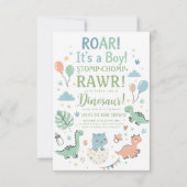 minimalist Dinosaur Baby Shower party boy Roar 招待状 (正面)