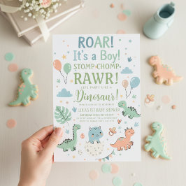 minimalist Dinosaur Baby Shower party boy Roar 招待状