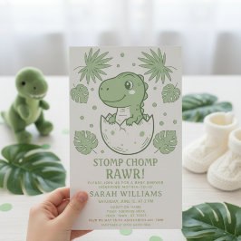 minimalist Dinosaur Baby Shower party boy Roar 招待状