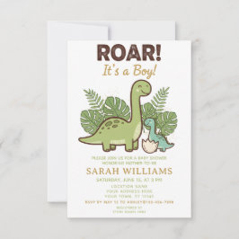 minimalist Dinosaur Baby Shower party boy Roar 招待状