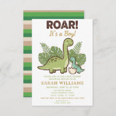 minimalist Dinosaur Baby Shower party boy Roar 招待状 (正面/裏面)