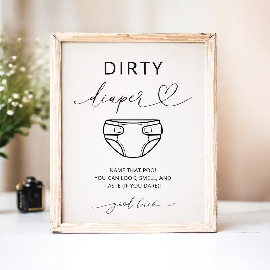 Minimalist Dirty Diaper Baby Shower Party Sign ポスター
