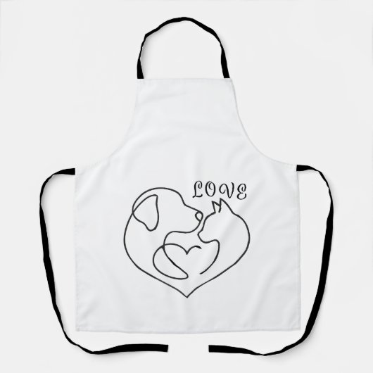 Minimalist Dog and Cat Heart - One Line Art Design エプロン (正面)
