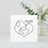 Minimalist Dog and Cat Heart - One Line Art Design カード (スタンド正面)