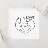 Minimalist Dog and Cat Heart - One Line Art Design カード (正面/裏面インサイチュ)