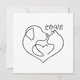 Minimalist Dog and Cat Heart - One Line Art Design カード