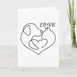 Minimalist Dog and Cat Heart - One Line Art Design カード