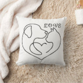 Minimalist Dog and Cat Heart - One Line Art Design クッション (ブランケット)
