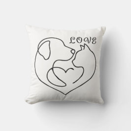 Minimalist Dog and Cat Heart - One Line Art Design クッション