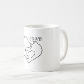 Minimalist Dog and Cat Heart - One Line Art Design コーヒーマグカップ (正面右)