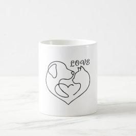 Minimalist Dog and Cat Heart - One Line Art Design コーヒーマグカップ