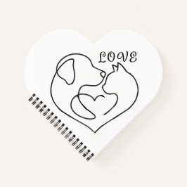 Minimalist Dog and Cat Heart - One Line Art Design ノートブック
