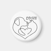 Minimalist Dog and Cat Heart - One Line Art Design マグネット (正面)