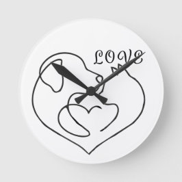 Minimalist Dog and Cat Heart - One Line Art Design ラウンド壁時計