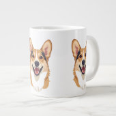 Minimalist Dog Face Outline Corgi Shepherd Mug ジャンボコーヒーマグカップ (正面右)