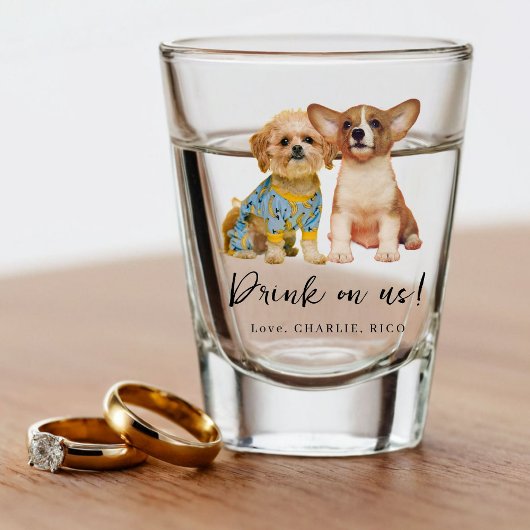 Minimalist Dog Pet Photo Wedding  ショットグラス