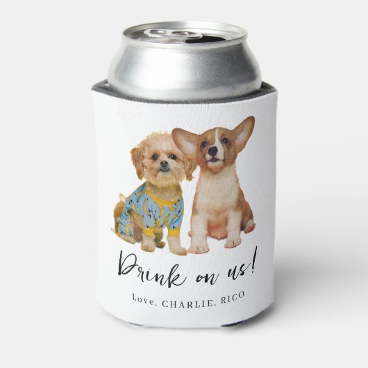 Minimalist Dog Pet Photo Wedding 缶クーラー (缶裏面)