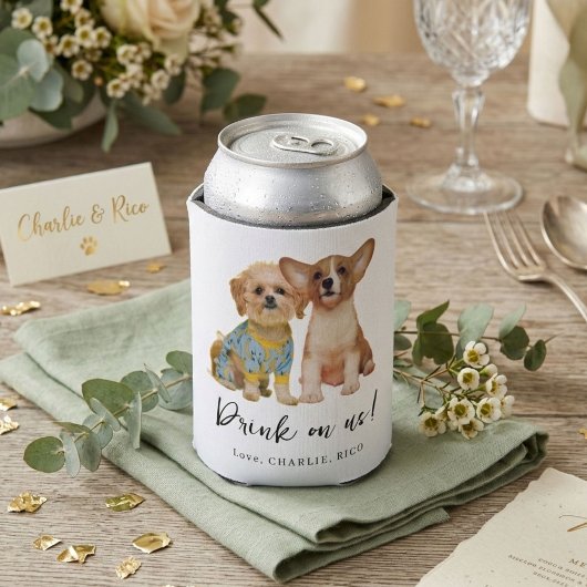 Minimalist Dog Pet Photo Wedding  缶クーラー