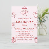 Minimalist Doodle Cute Blush Baby Shower 招待状 (スタンド正面)