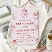Minimalist Doodle Cute Blush Baby Shower 招待状