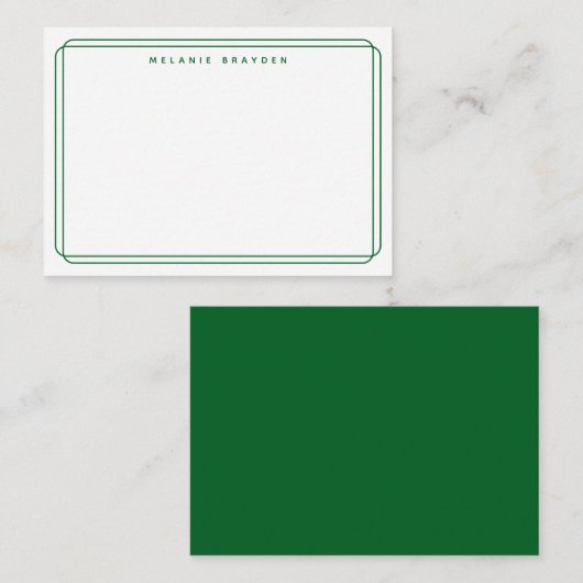 Minimalist Double Curve Forest Green Border Name ノートカード (正面/裏面)