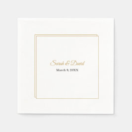 Minimalist Double Gold Border Wedding Napkins スタンダードカクテルナプキン