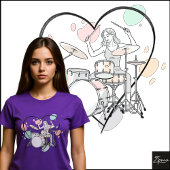 Minimalist Drummer Sketch Pastel Heart Outline Tシャツ