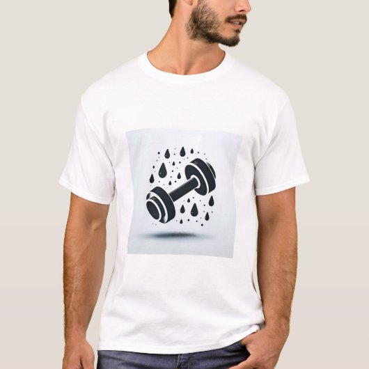 Minimalist Dumbbell and Sweat Drops Fitness Motiva Tシャツ (正面)