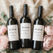 Minimalist Dusky Pink Peony Floral Wedding ワインラベル