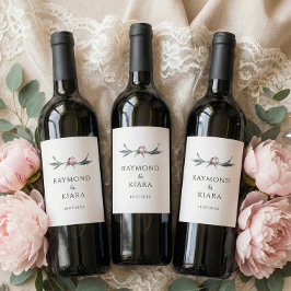 Minimalist Dusky Pink Peony Floral Wedding ワインラベル