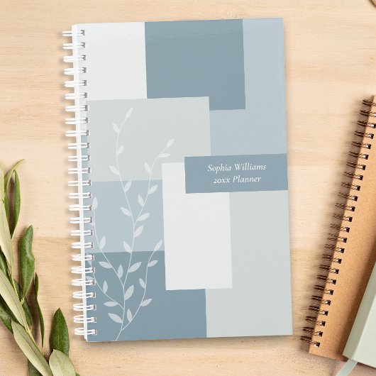 Minimalist Dusty Blue Abstract Botanical Planner プランナー手帳