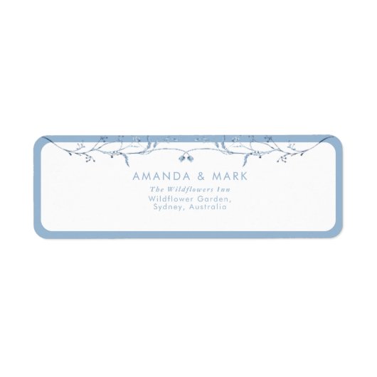 Minimalist Dusty Blue Chinoiserie Floral Wedding ラベル (正面)