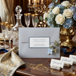 Minimalist Dusty Blue Elegant Monogram Wedding ラベル