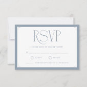Minimalist Dusty Blue Elegant Monogram Wedding  出欠カード (正面)