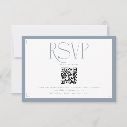 Minimalist Dusty Blue Elegant Monogram Wedding  出欠カード (正面)