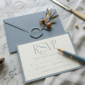 Minimalist Dusty Blue Elegant Monogram Wedding  出欠カード