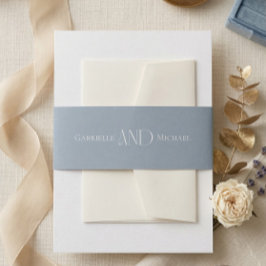 Minimalist Dusty Blue Elegant Monogram Wedding  招待状ベリーバンド